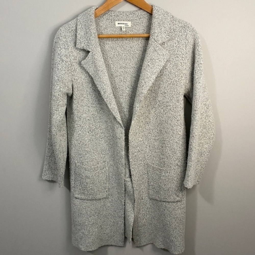 Monteau Los Angeles Gray White Marled Open Front Knit Cardigan Coat Jacket M